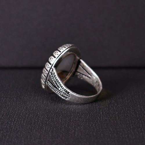 خاتم فضة رجالي عيار 925 متوج بحجر عقيق يماني طبيعي