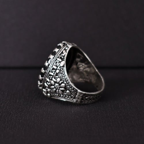 خاتم فضة رجالي عيار 925 متوج بحجر عقيق يماني طبيعي