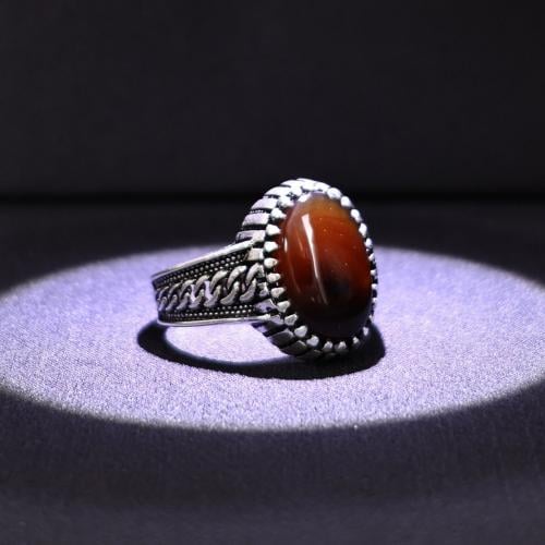 خاتم فضة رجالي عيار 925 متوج بحجر عقيق يماني طبيعي