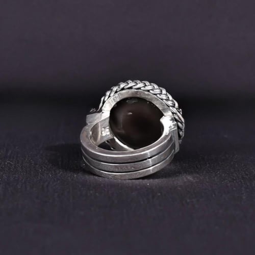 خاتم فضة رجالي عيار 925 متوج بحجر عقيق سليماني طبي...