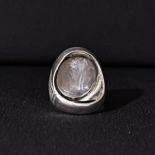 خاتم فضة رجالي عيار 925 متوج بحجر عقيق يماني مسمار...