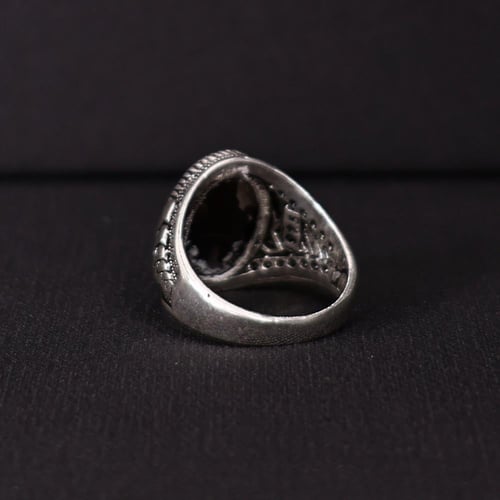 خاتم فضة رجالي عيار 925 متوج بحجر عقيق يماني طبيعي