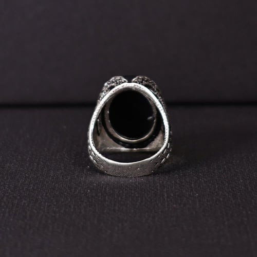 خاتم فضة رجالي عيار 925 متوج بحجر عقيق يماني طبيعي