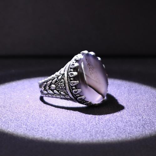 خاتم فضة رجالي عيار 925 متوج بحجر عقيق يماني طبيعي