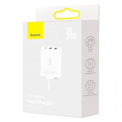 شاحن سريع بقدرة 30 وات من شركة بيسوس ابيض -اسود