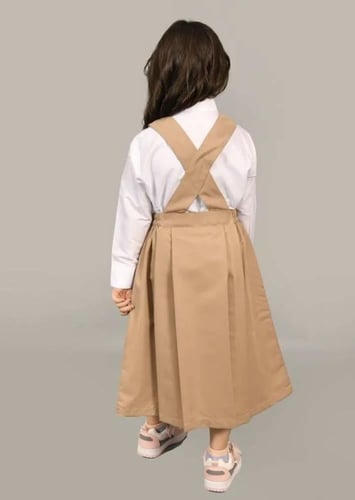 مريول بيج بخصر مزموم و كسرات جانبية