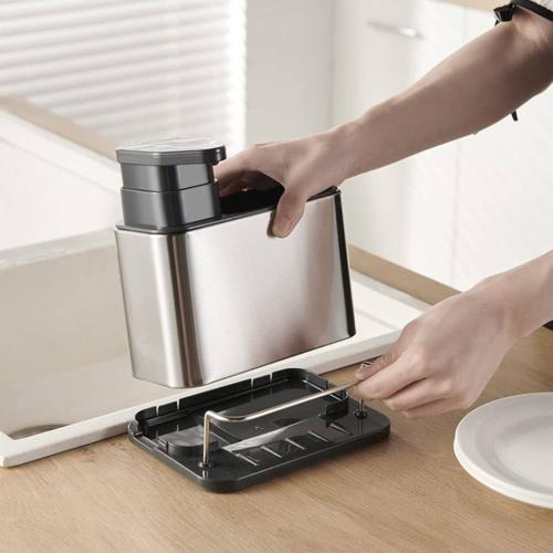 موزع صابون الاطباق لحوض المطبخ، حامل اسفنجة 3 في 1