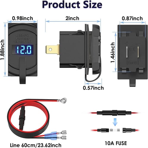 شاحن روكر سريع TYPE C&USB QC مع قاري