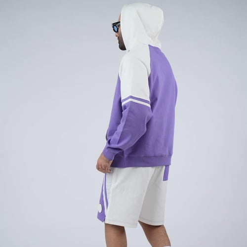 طقم رجالي شتوي هودي بنفسجي ابيض بعلامة دفنيشن