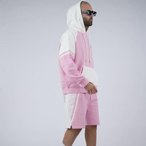 طقم رجالي شتوي هودي الوردي الفاتح بعلامة دفنيشن