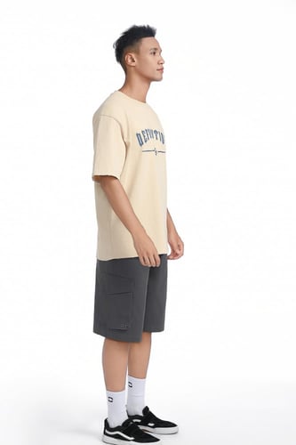 تيشيرت قطن بشعار الماركة - بيج