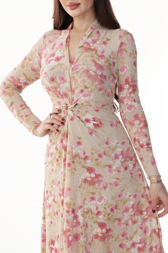 فستان تل استرتش ناعم بطابع مشجر