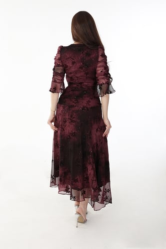 فستان مشجر خمري طويل