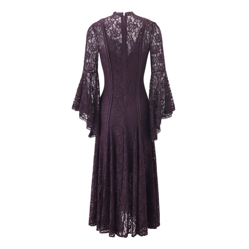 فستان دانتيل موف داكن باكمام طويلة