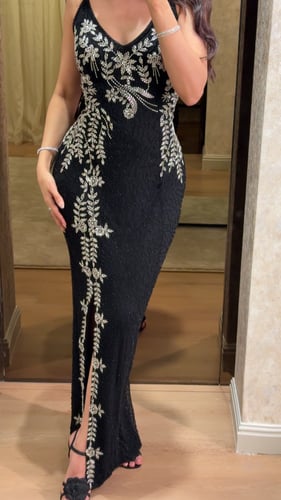 فستان سهره حفر بشك بنمط زهور فضي