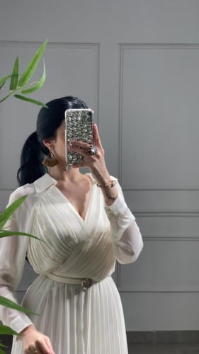 فستان شيفون بياقة قلاب