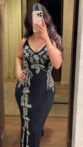 فستان سهره حفر بشك بنمط زهور فضي