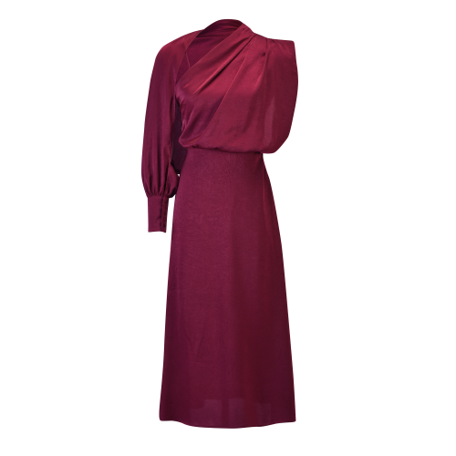 فستان ساتان برغندي