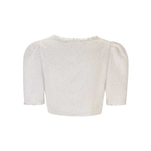 بلوزة جاكار اوف وايت بخيوط لامعة وحبات ترتر