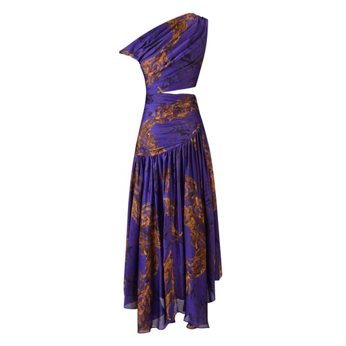 فستان بنفسجي مشجر كتف واحد بقصة غير متماثلة