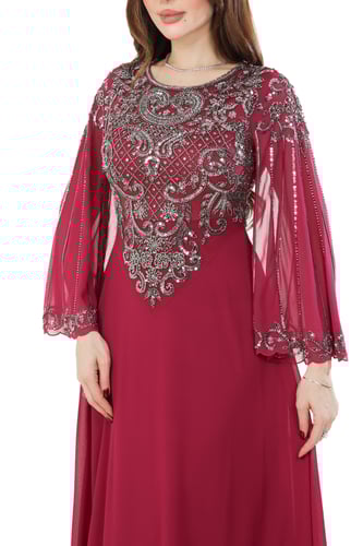 قفطان شيفون قفطان عنابي بتطريز