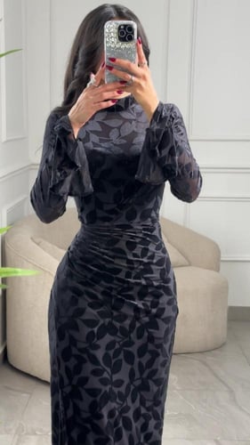فستان سهره بتشجيره مخمل BLACK