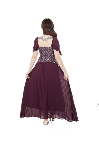 فستان سهرة موف بترتر وشيفون بليسيه