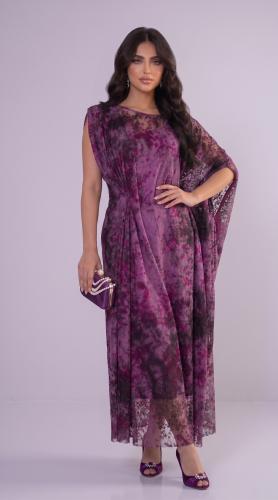 Purple Velvet-Print Caftan