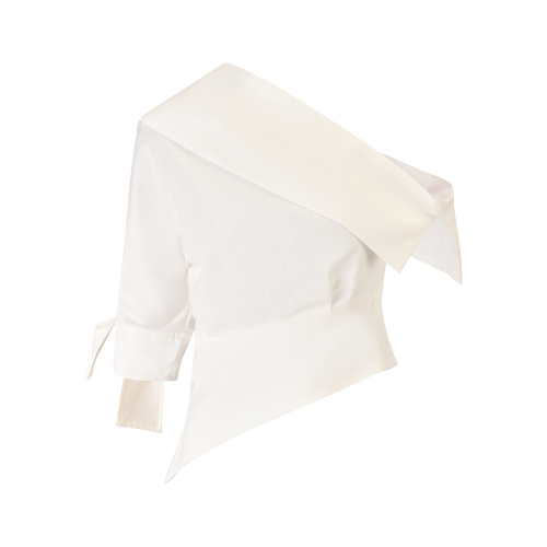 بلوزة بيضاء كتان كتف واحد