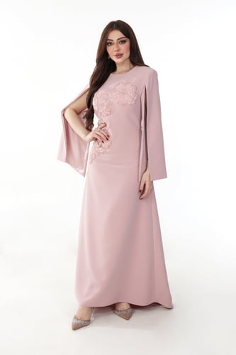 قفطان كريب ثقيل مزين بكشكشه من التل والتطريز