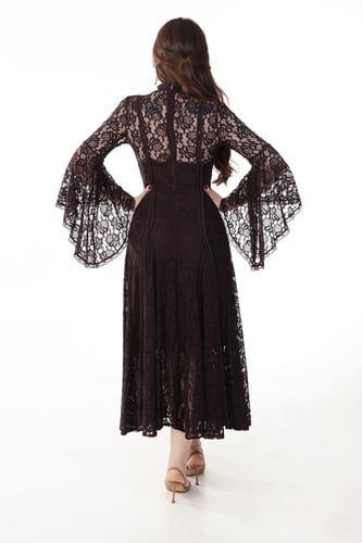 فستان دانتيل موف داكن باكمام طويلة