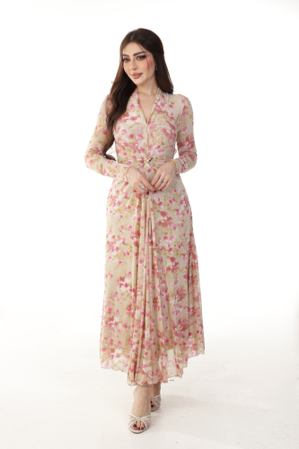 فستان تل استرتش ناعم بطابع مشجر