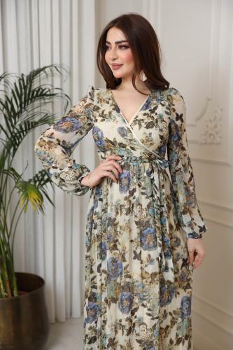 فستان شيفون بطابع مشجر ~