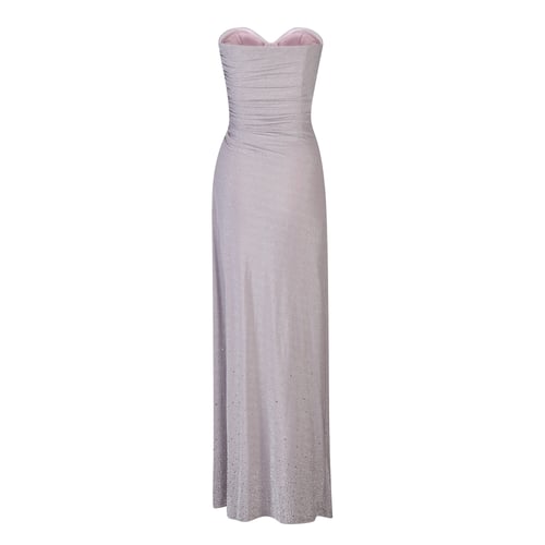 فستان سهرة فضي استرتش بلمعة ناعمة