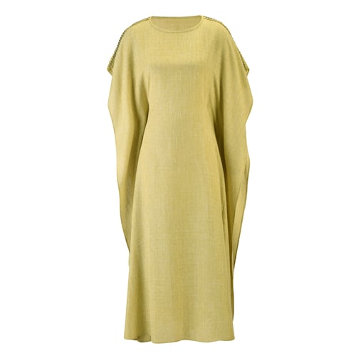 قفطان كتان لون تفاحي بكريستالات متناثرة