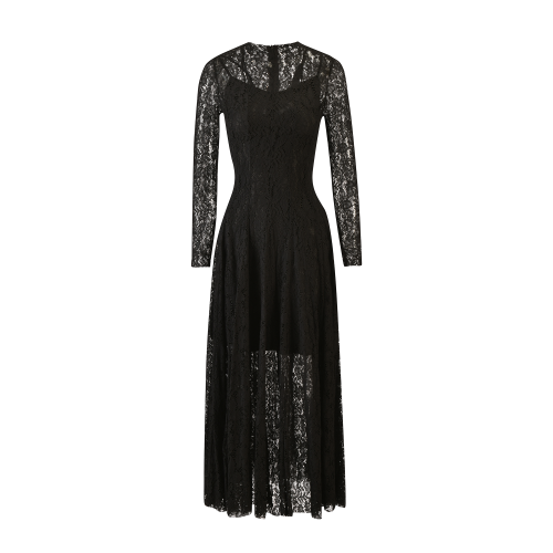 فستان دانتيل أسود طويل بكم طويل