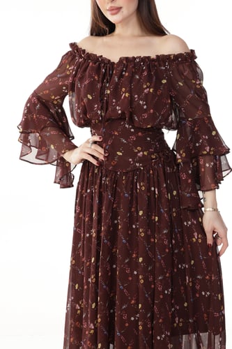 فستان شيفون مشجر اوف شولدر