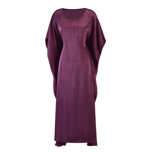 جلابية ستان بنفسجية فاخرة بتصميم واسع