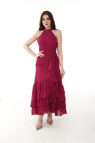 فستان شيفون هالتر بكشكش طبقات