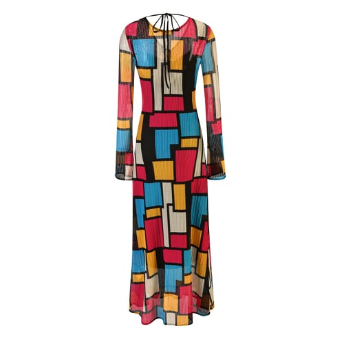 فستان ماكسي مشجر بنقشة هندسية متعددة الألوان