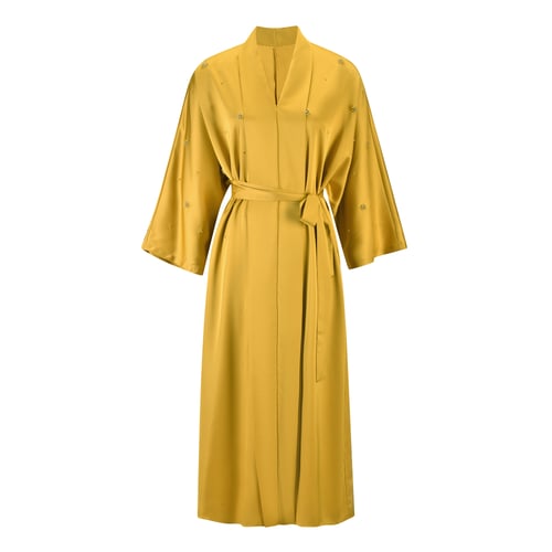 قفطان غريس ساتان ذهبي بتفاصيل لؤلؤية