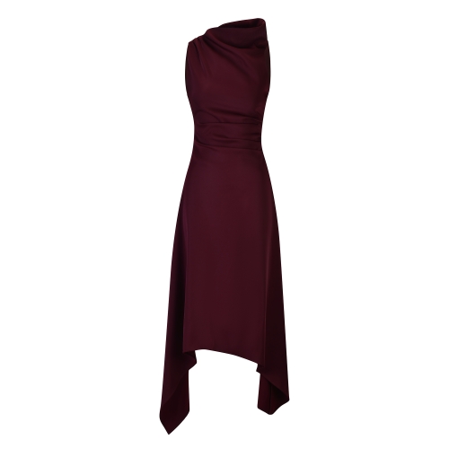 فستان بلون برغندي عميق كريب لامع