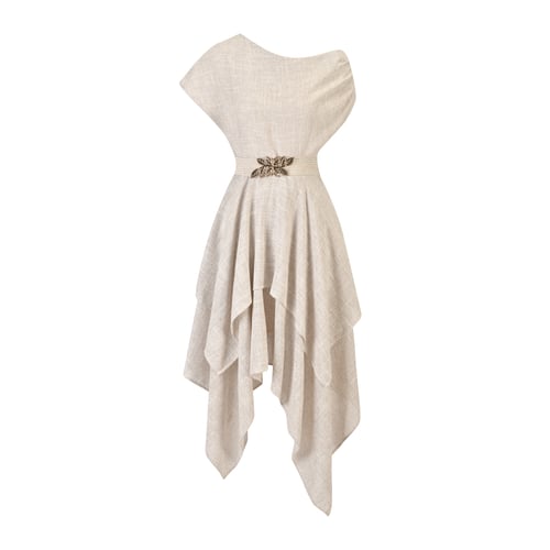 فستان كتان بطبقات بكتف مكشوف