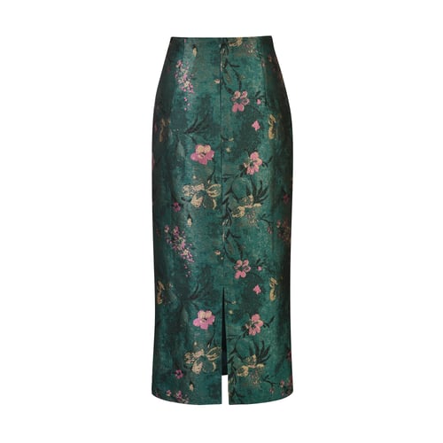 تنورة ميدي خضراء مشجرة