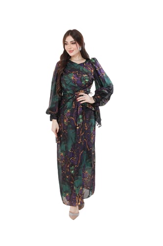 فستان حرير طايح بنقشة فاخرة