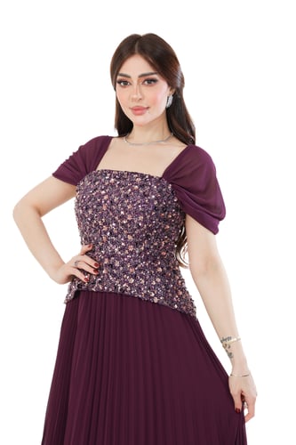 فستان سهرة موف بترتر وشيفون بليسيه