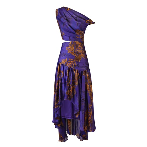 فستان بنفسجي مشجر كتف واحد بقصة غير متماثلة