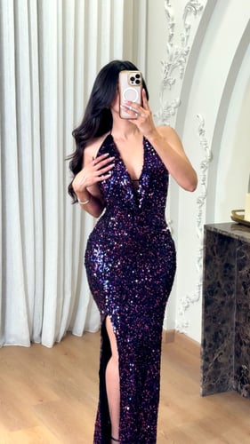 فستان سهرة بترتر متعدد الألوان