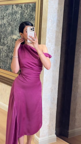 فستان ناعم فوشي بنقش ليزر