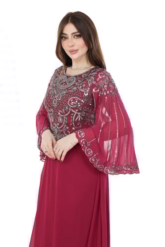 قفطان شيفون قفطان عنابي بتطريز